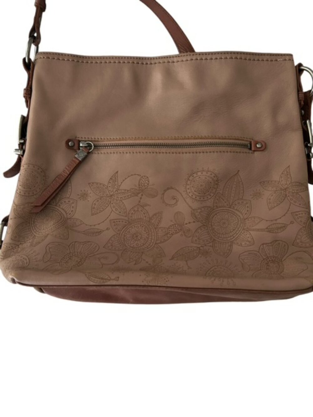 The Sak Brown Leather Floral Embossed Hobo Shoulder Bag Purse Single Strap READ - Picture 3 of 10